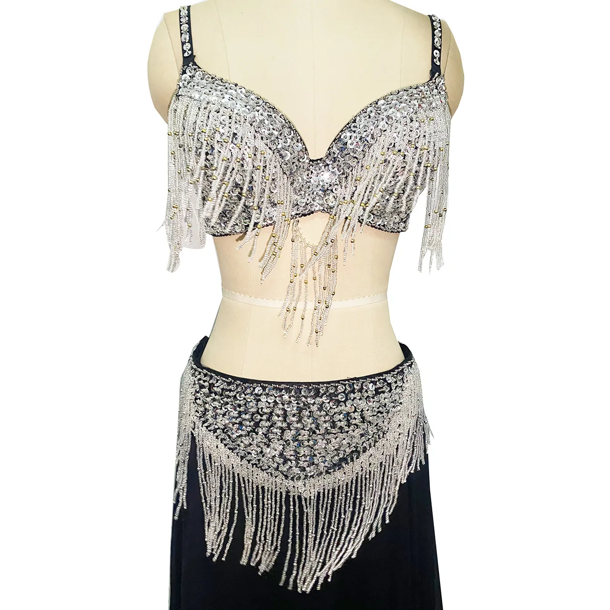 High quality beaded fringe bra& belt outfit set for belly dance performance