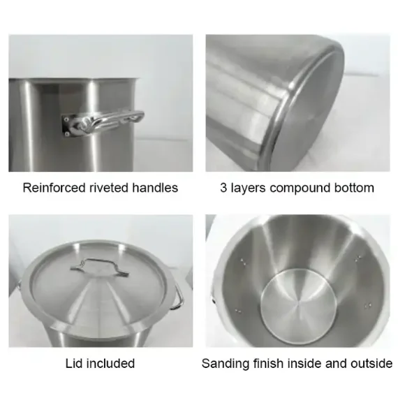 21L Deep Stock Food Warming Soup Pot Set Kitchen Stainless Steel Cooking Pots With Metal Lid