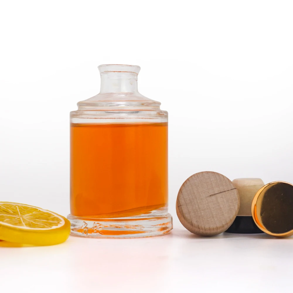 Wholesale 750ml empty clear color glass wine bottles with wood cork round whiskey vodka brandy spirits glass bottles