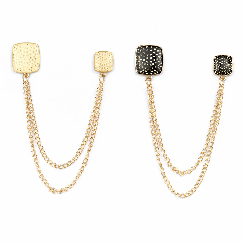 Gift Rhinestone crystal clip gold plated Custom suit Luxury india brooch pin Collar chain mens brooch pin for men with chain