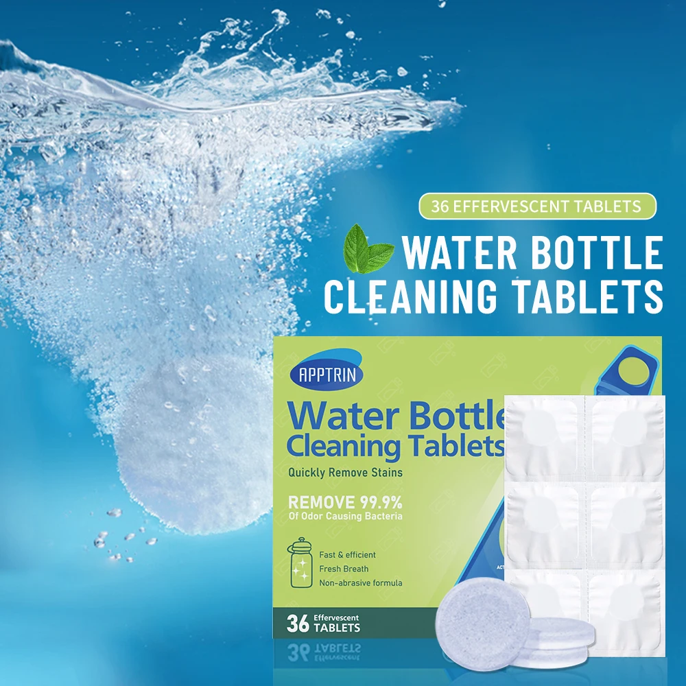 Mint Water Bottle Cleaning Tablets Effective  Eco-Friendly Non-Toxic Biodegradable Odor Eliminator Reusable Bottles