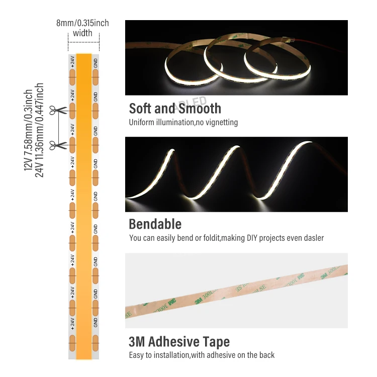 528Chips 8Mm Mini Cut Pcb Customizable Red Light Led Cob Strip Dc24V 10W 16.4Ft Ambilight Indoor Decorative Cob Led Strip Light