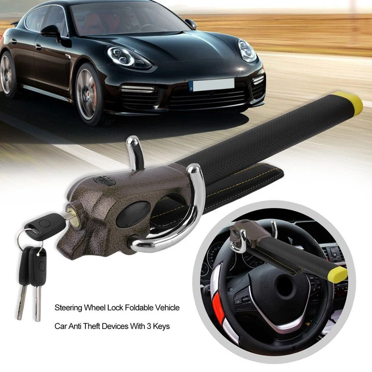 Hot selling foldable heavy duty 3-direction car vehicle steering wheel lock with 3 keys