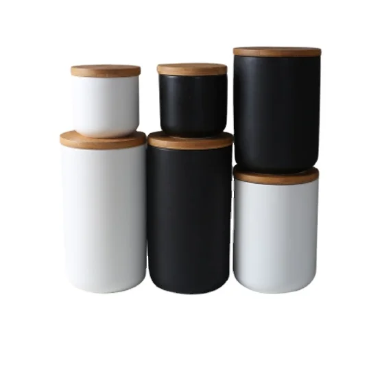
Ceramic canister storage tea jar herbs container with bamboo lid airtight white 800ml 