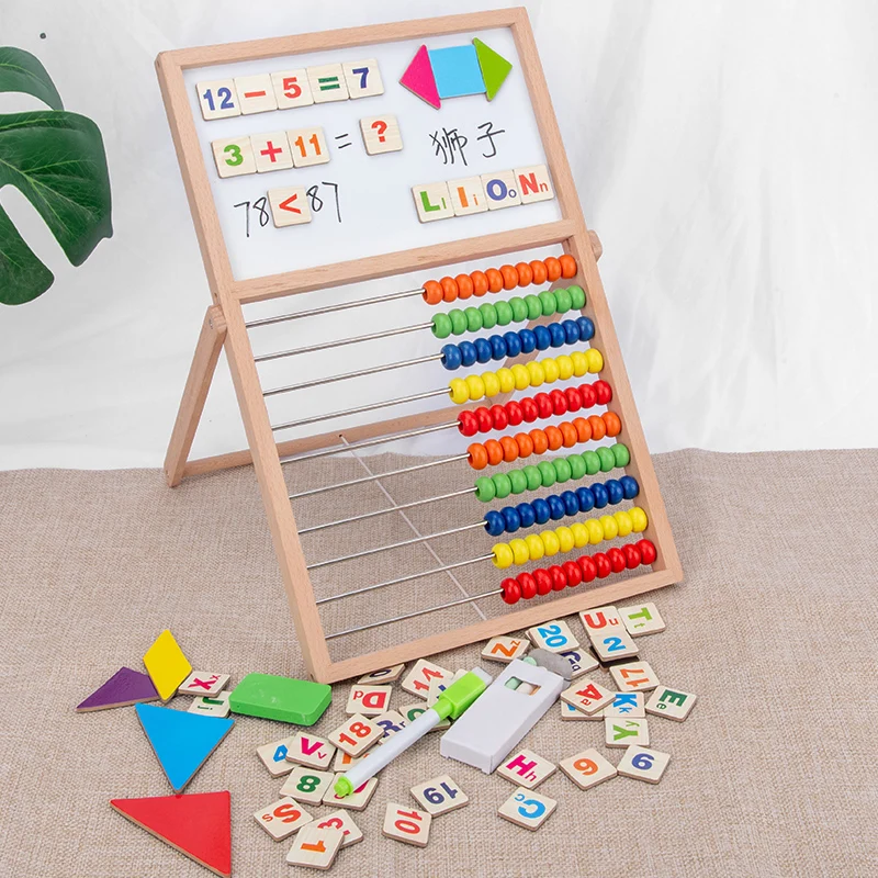 Drawing Board Calculator Rack Wooden 2 In 1 Adjustable Black White Double Sided  Mini Magnetic Drawing Board Toy For Kids