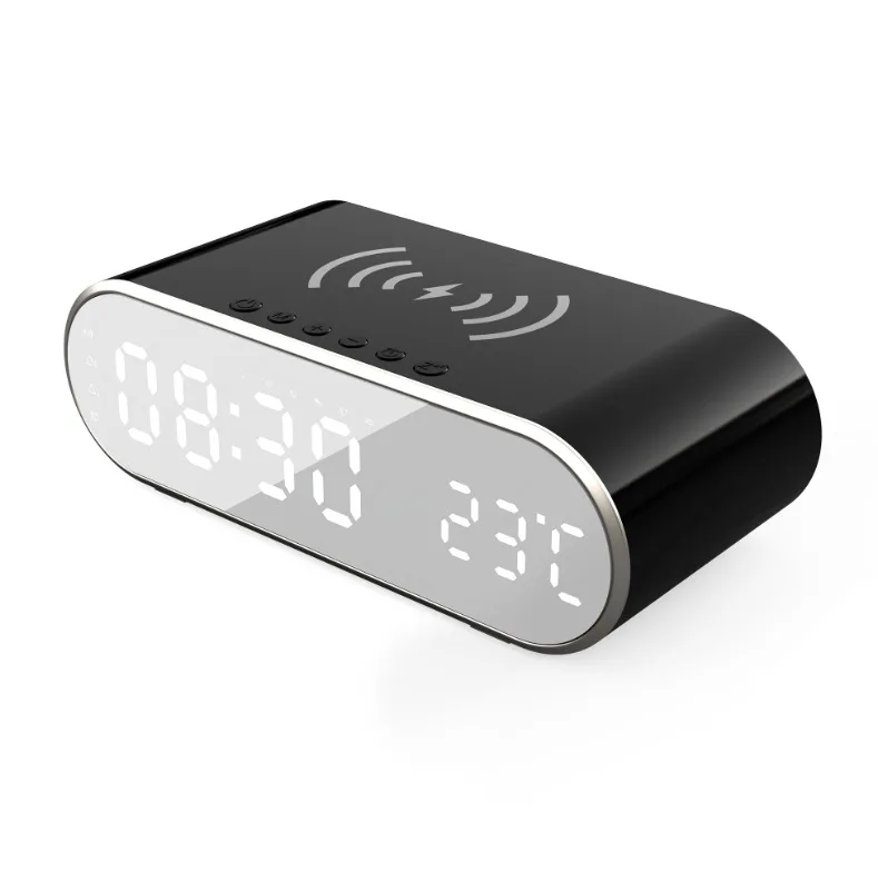 Bedside Alarm Clock Table Desktop Qi Fast Charing Mobile Phone Wireless Charging Dock Station