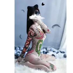 European and American sexy stockings sexy tattoo long sleeve open file one-piece underwear sexy pajamas