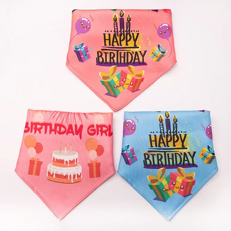high quality wholesale washable custom logo Pet Dog Birthday bandana, happy birthday printed adjustable dog bandana scarf