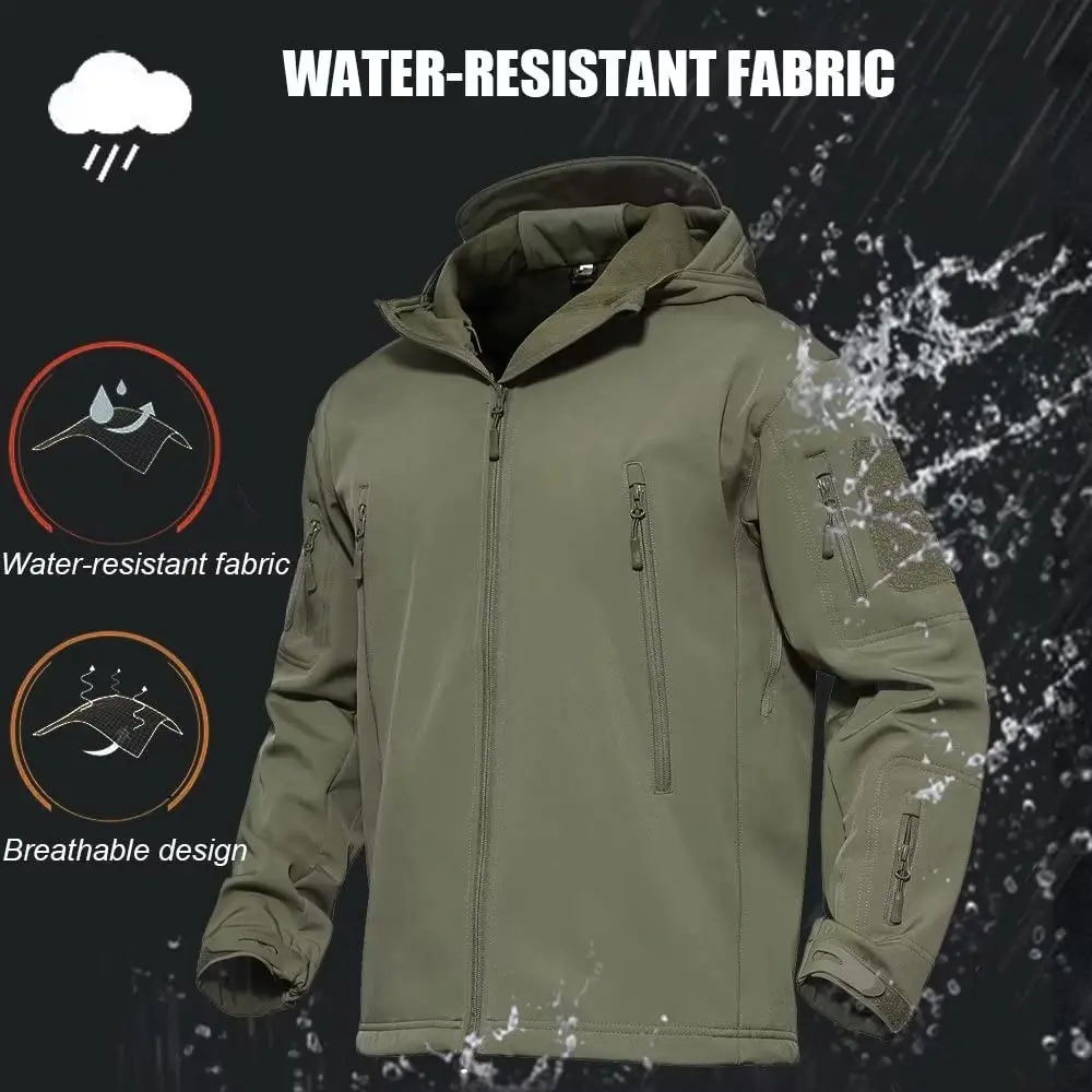 Wind Breaker Jacket Tactical Outdoor Softshell Black Waterproof  Men Hooded Warm Hunting Jacket With Hood