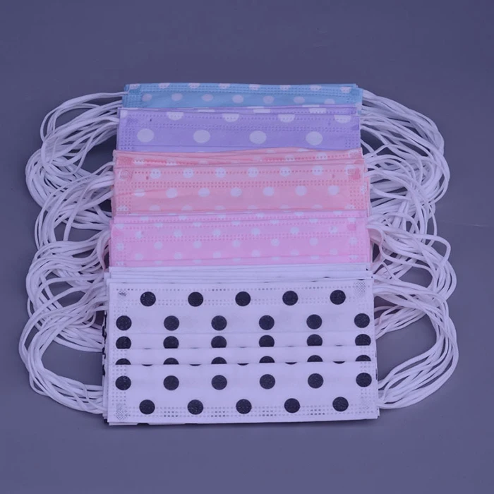Disposable Maskss Fashion Printing Dots Permeable Spunlace Three Purplish Pink Meltblown Hardcover