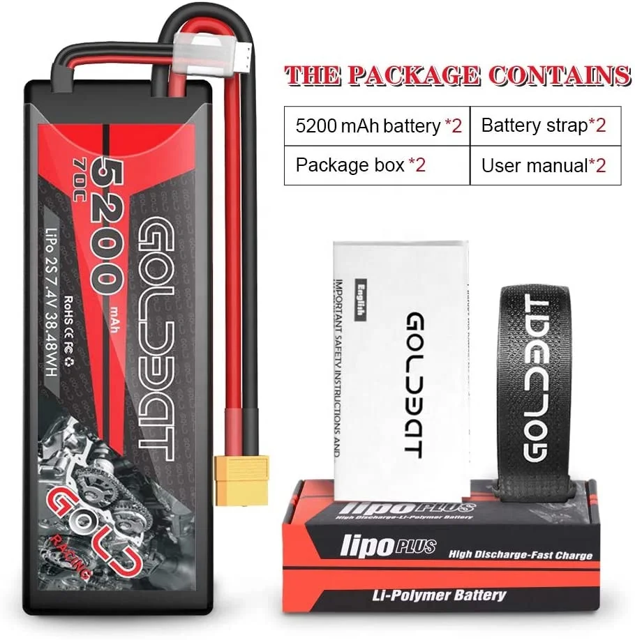 GOLDBAT 5.2Ah 70C 2S 7.4V Rechargeable RC Car Truggy Toys RC Lithium Polymer Battery Pack for Evader BX