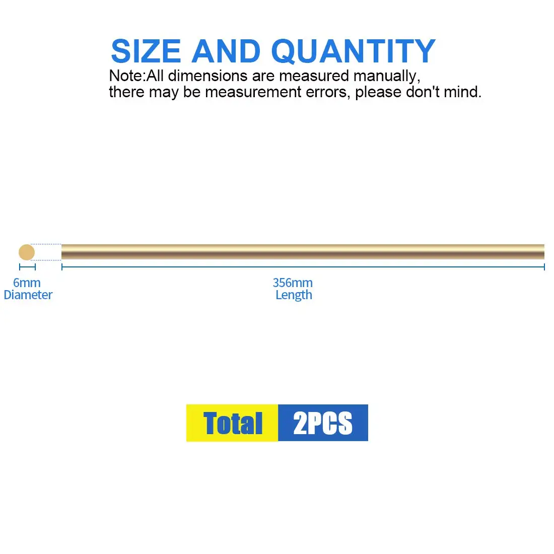 6mm x 356mm Brass Straight Solid Round Rod Lathe Bar Stock for DIY RC Model Car RC Helicopter Airplane Model Ship