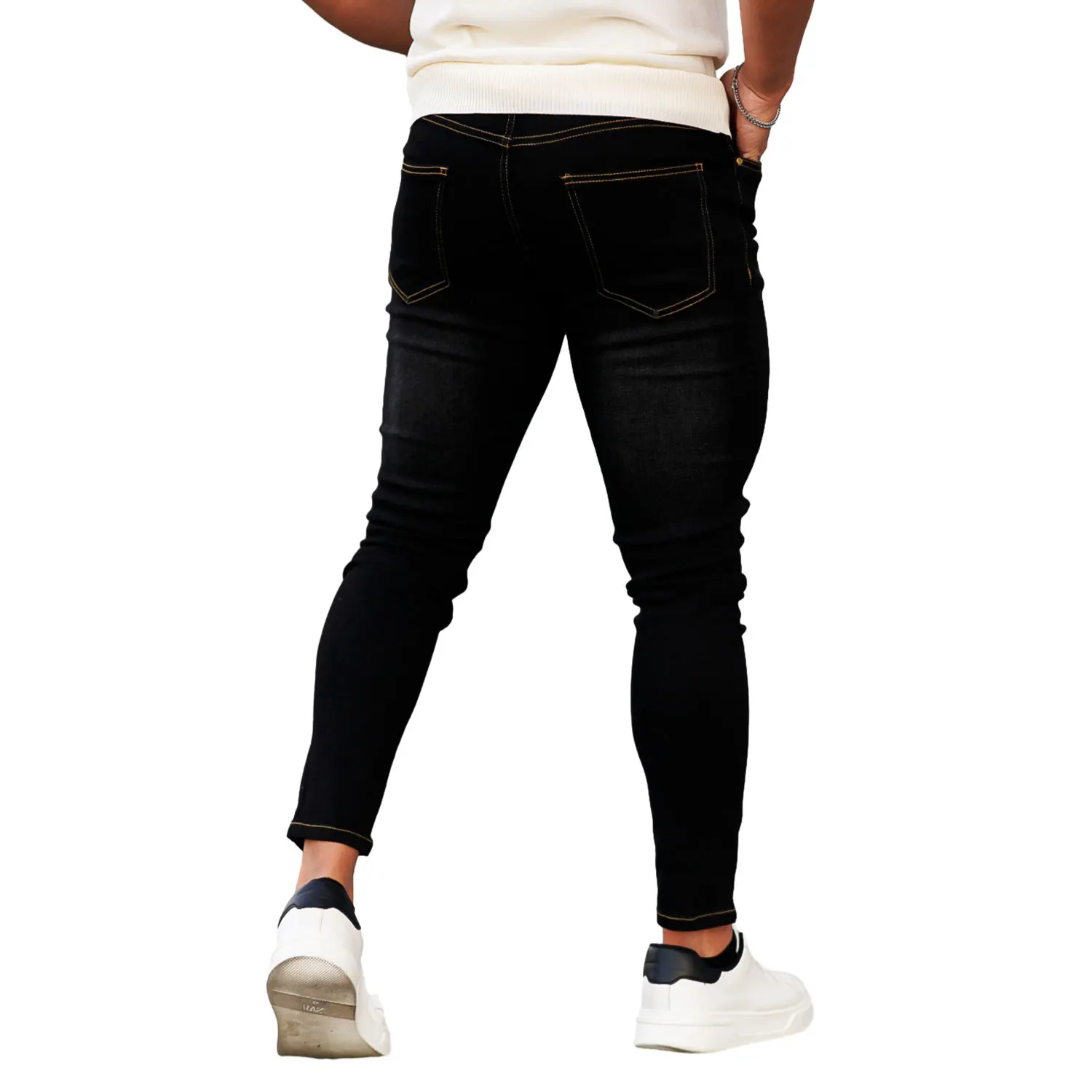 Gingtto   Jeans Manufacturer Washed Denim Pants Straight Super Stretch Super Skinny Jeans For Men