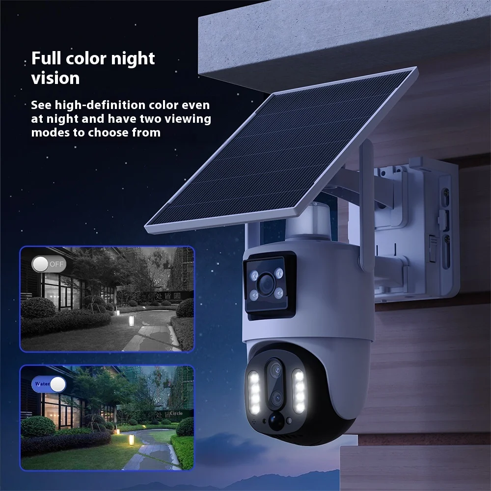 BP5 ZOOM V380 Solar Powered PTZ Wifi Camera 4G Three-Eye Dual-Screen HD Night Vision NVR Data 4MP Alarm Outdoor Camera