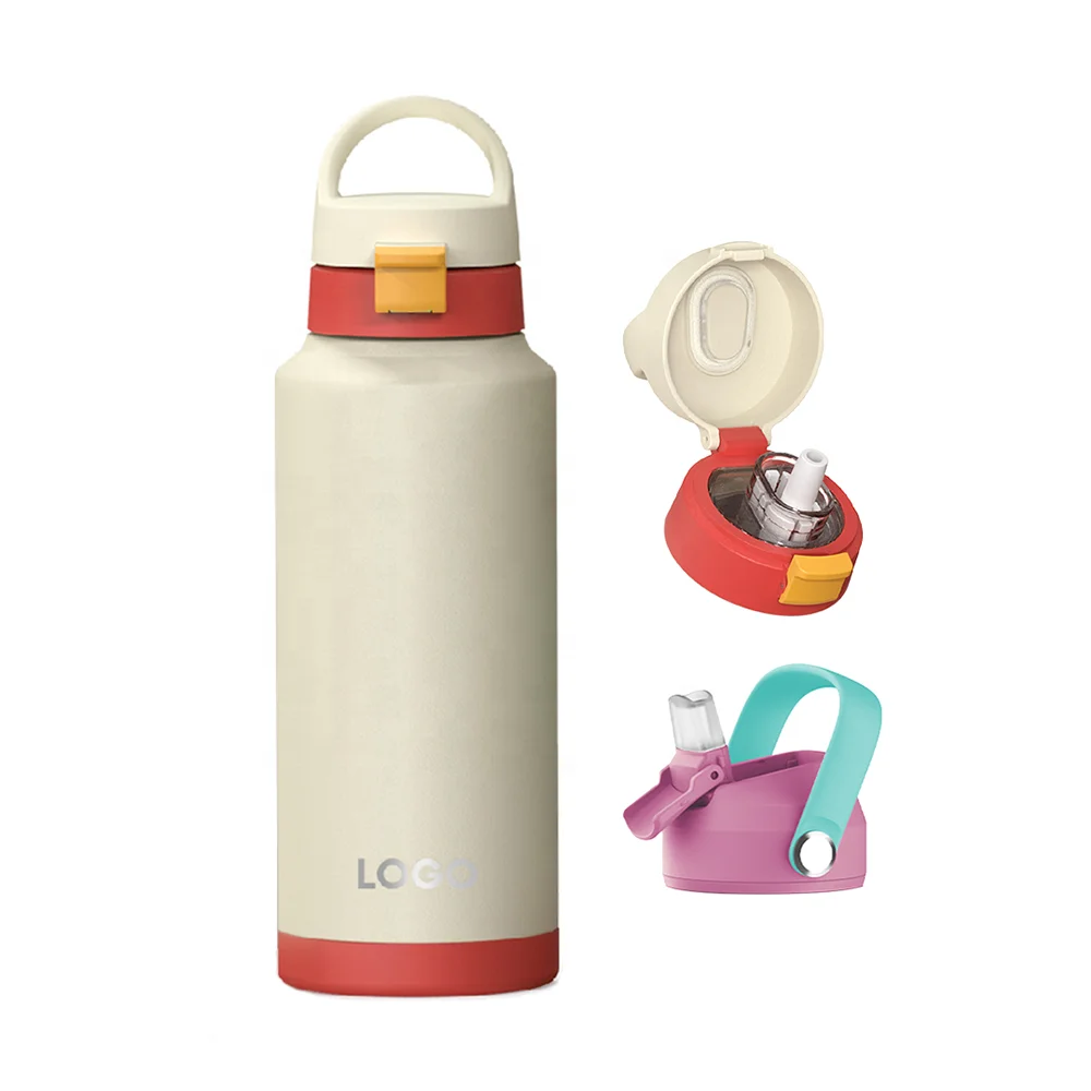 Multi Lids Option Water Bottle Double Wall 304 Stainless Steel Double Wall Sports Bottle Vacuum Flask With Silicone Boo