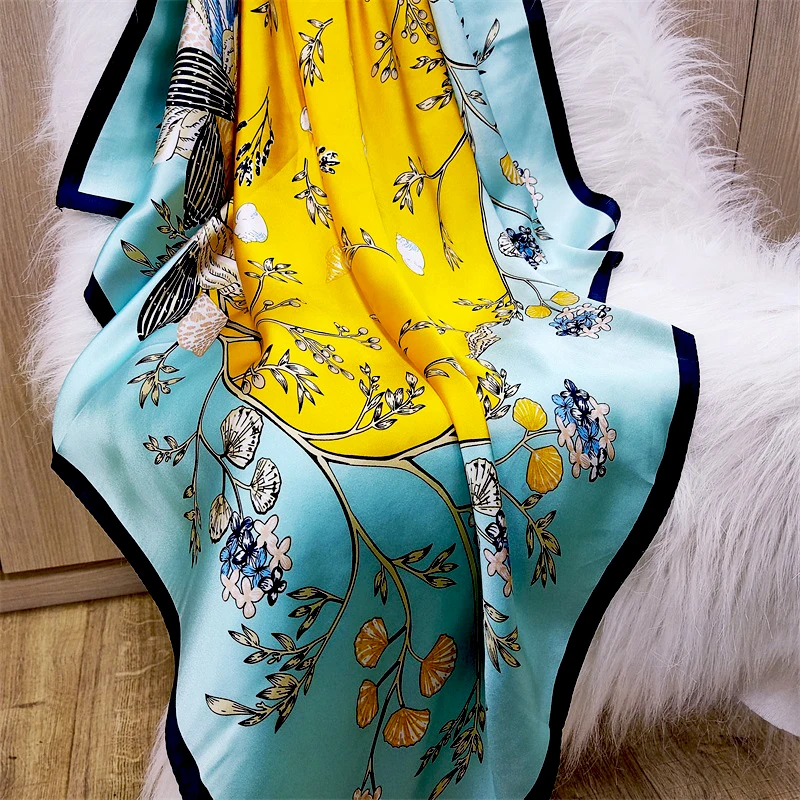 Designer Scarf Wholesale Fashion Foulard Custom Panel Printing Square Luxury Hijab Selendang Bertudung Scarf 100% Silk Scarves