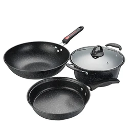 3 Pieces Cookware Pans and Pot, Nonstick Pots and Pans Set, Non Stick Stone Cookware Kitchen Cooking Set
