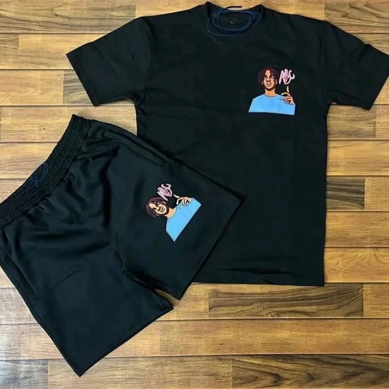 Sky Bule Summer Shorts Set Custom Logo Mens Shorts Set Summer 2 Piece Shorts Set Men Tracksuit