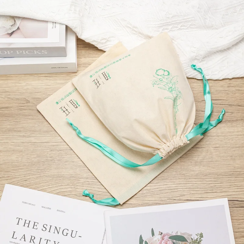 High Quality Recyclable 100% Cotton Bag With Customized Logo On The Label For Double Rope Dust Bag Garment Packaging