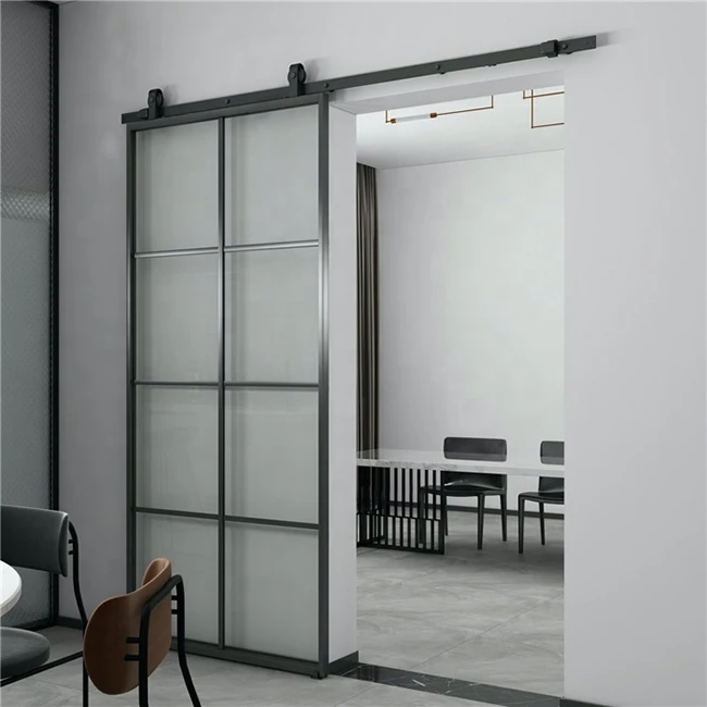 Soundproof Interior Sliding Barn Door double  track Aluminum Frame Pocket Sliding Door Barn Mirrored Barn Door