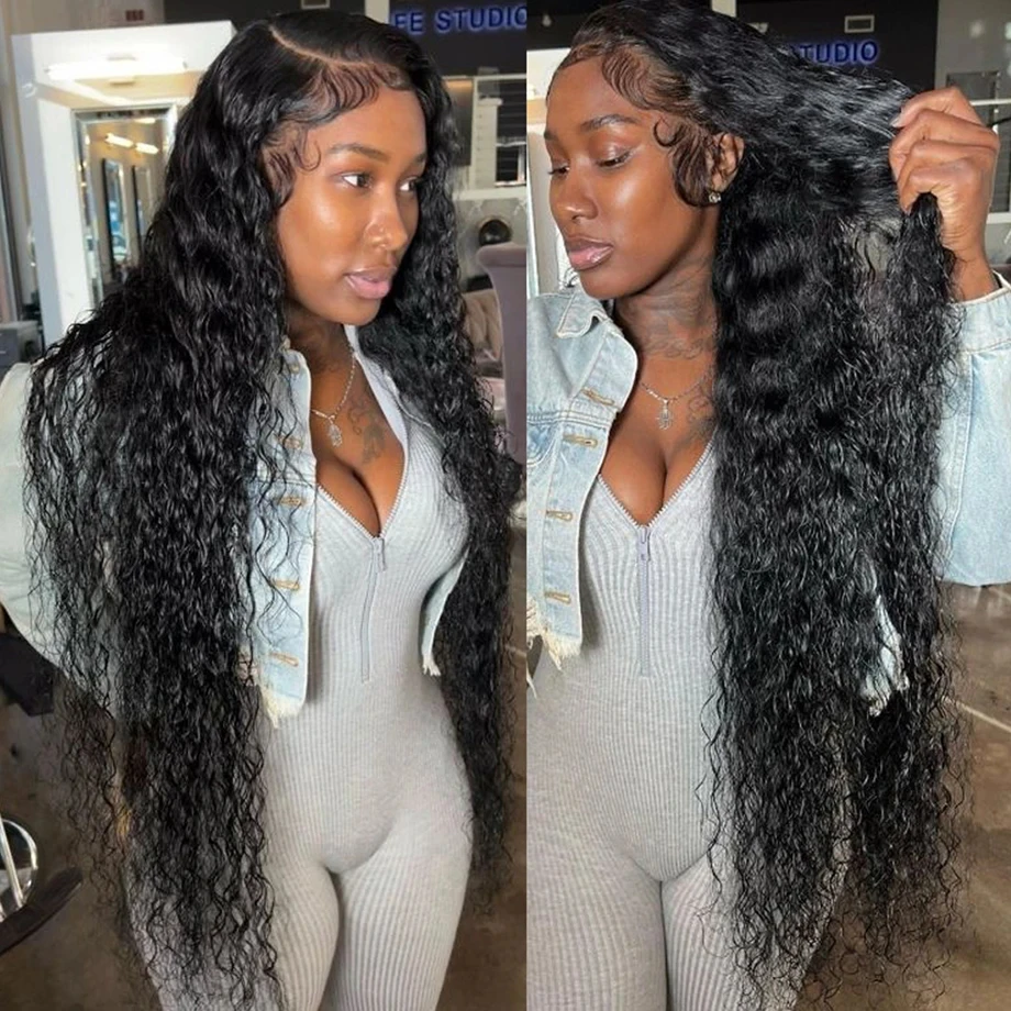 13x4 Transparent Lace Wig For American Black Women Pre Plucked Deep Wave Lace Frontal Wig Glueless Full Lace Human Hair Wigs