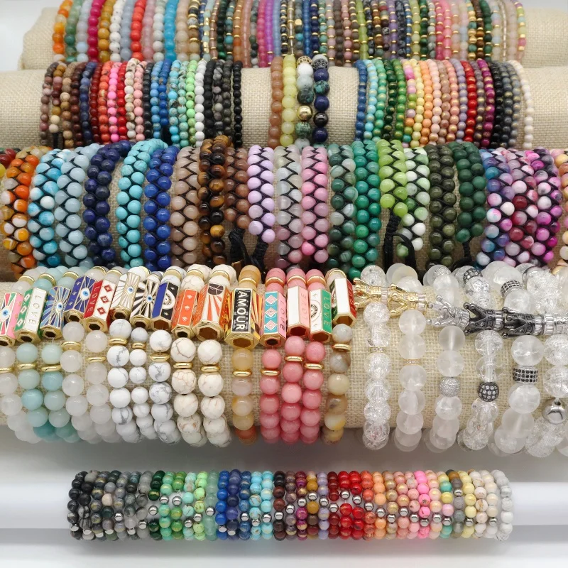 New Design Handmade OEM Healing Bohemia Gemstone Beads Ring Jewelry Woven Natural Stone Custom Logo Women Men Macrame Bracelet