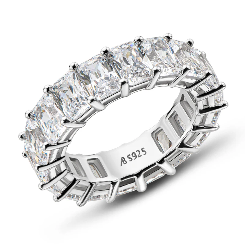 Best Selling Trendy 925 sterling silver ring 0.5CT Cubic Zirconia radiant cut eternity wedding Tennis Rings For Women