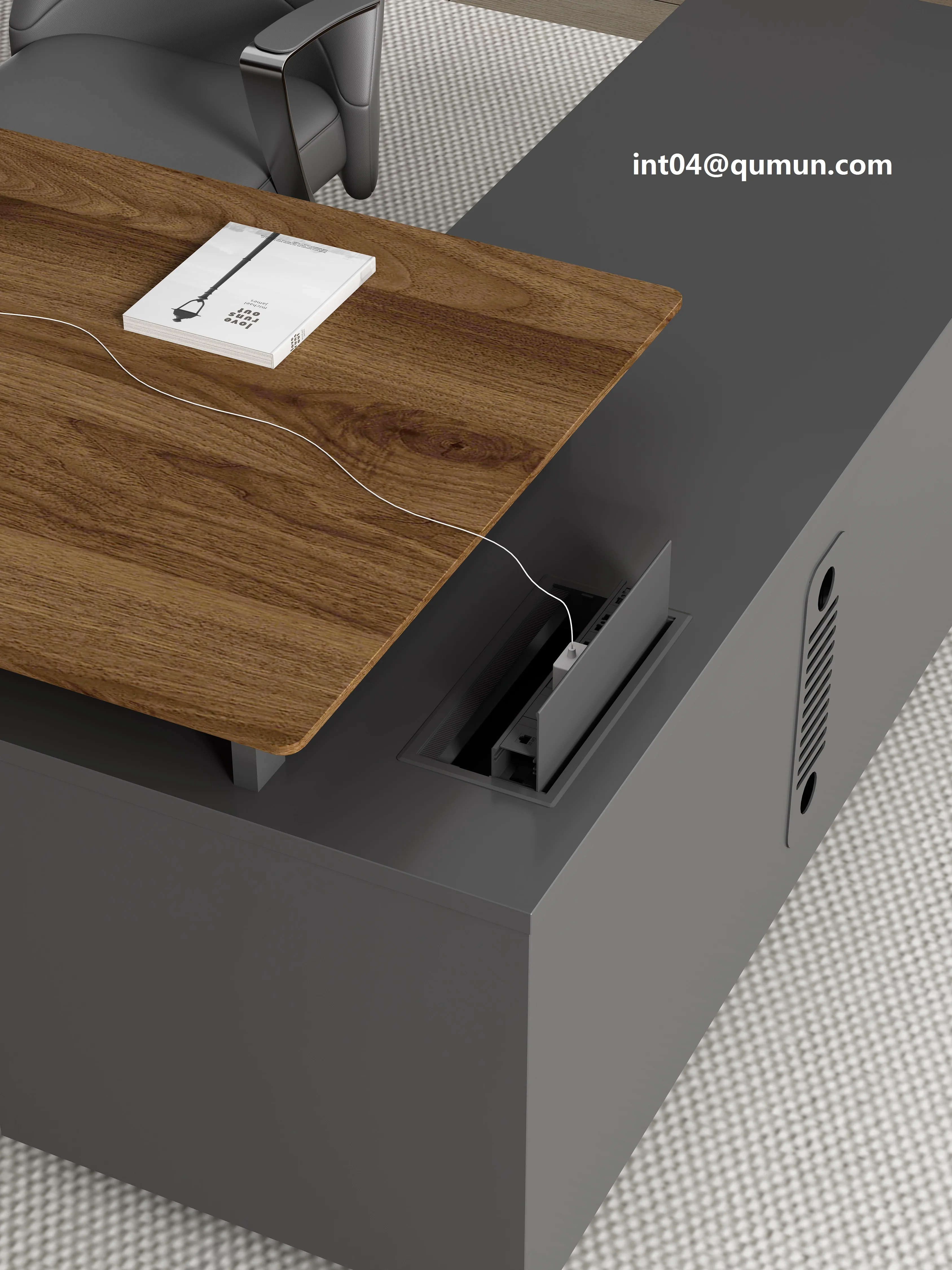 Qumun Factory Boss Director Manager Table Shinny Aluminum Leg L Shape Modern CEO Executive Wooden Office Desk Furniture