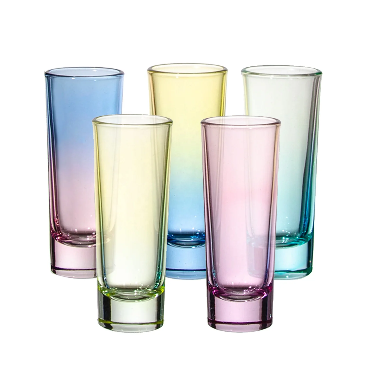 Custom Barware Small Long Thick bottom colored mini tumbler shot glass Liquor 2 oz shot glasses with logo for tourist souvenir