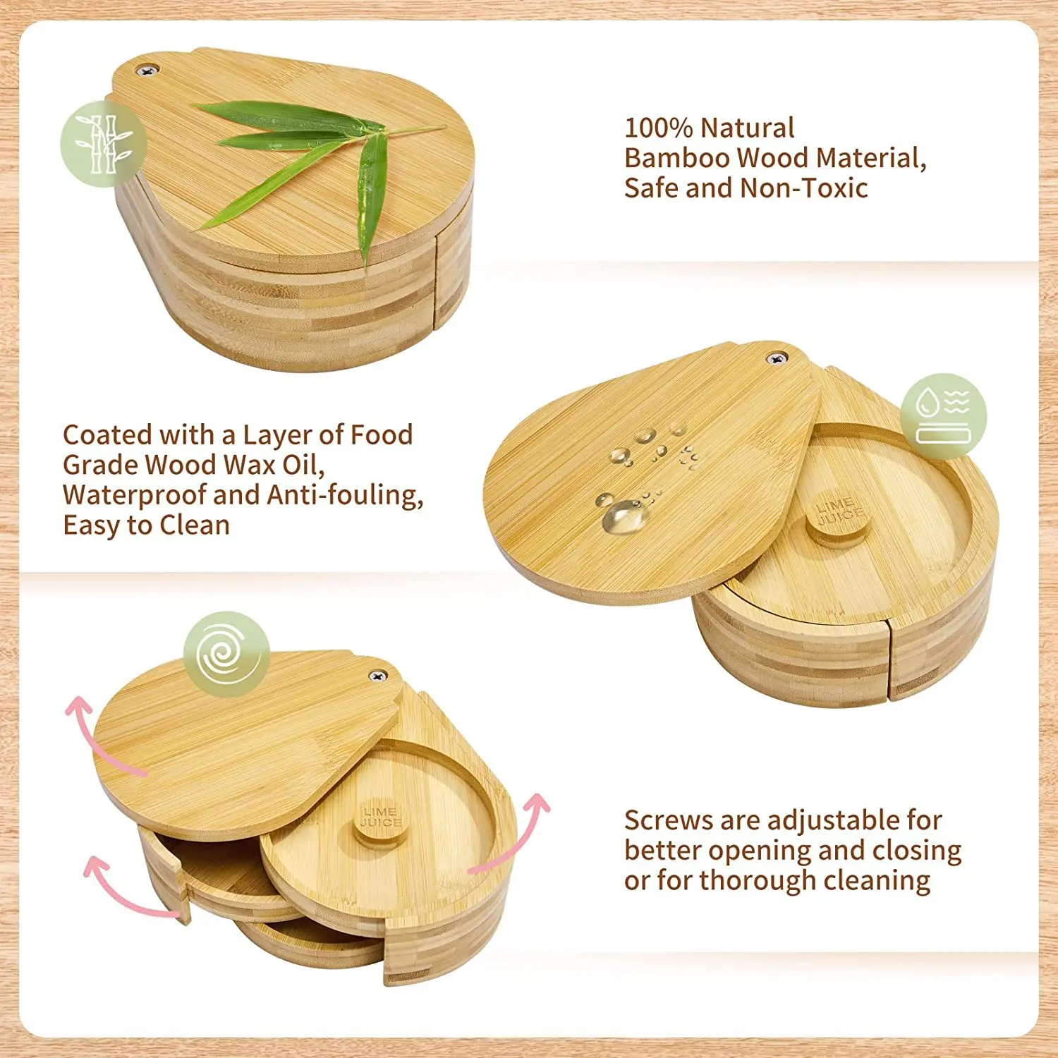 3-Tier Bamboo Margarita Glass Rimmer Disposable Juice Cocktail Seasoning Box for Home Bar Salt Sugar Container Bartender Tool