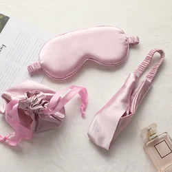 2022 new cheap drawstring bag travel custom logo private label sleep silk satin eyemask set