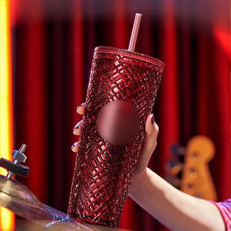 Star bucks Clear Red Pink Plastic Drinking Glasses Cups Tumblers with Lids Dessert Mugs Personalized Reusable Red Party Cups