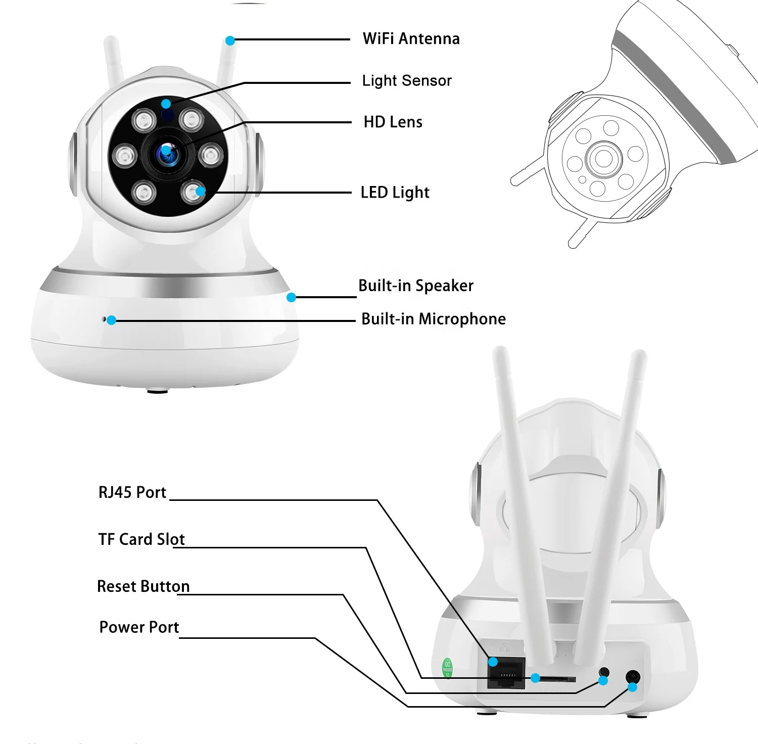 Smart Home 4 Channel 3.6mm Fixed Lens App Control Night Vision CCTV Camera System 3MP PTZ WiFi Camera