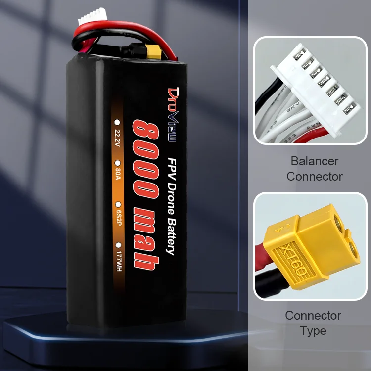 Droview OEM Fpv Drone Battery Li-ion Batteries 6S 22.2v 8000mah 60C For Drone 7Inch 10Inch