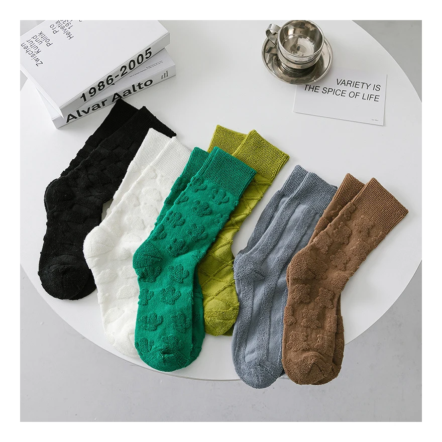 Spring fashion green blue terry pattern women socks cotton socks