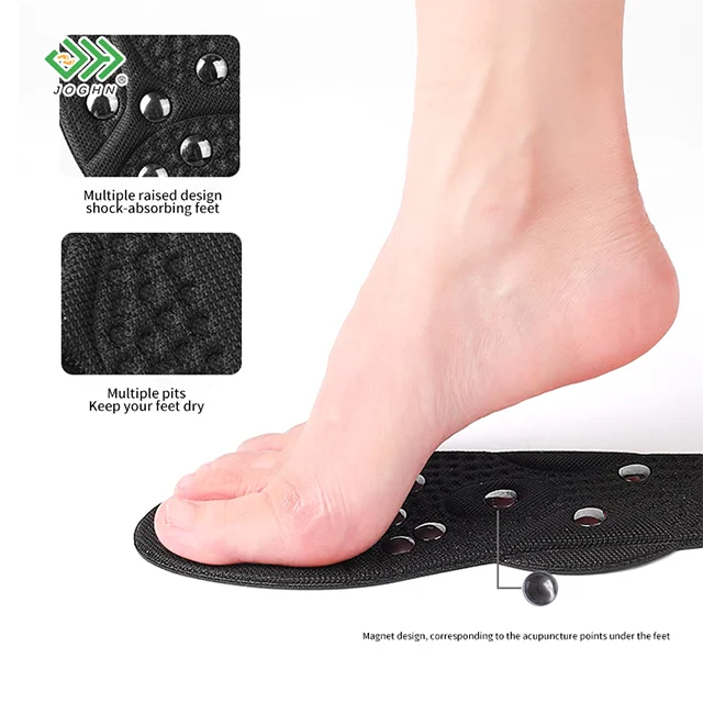 JOGHN Black Magnetic Insoles Foot Massage Shoe-pad Foot Therapy Reflexology Pain Relief Shoe Inserts for Man and Woman