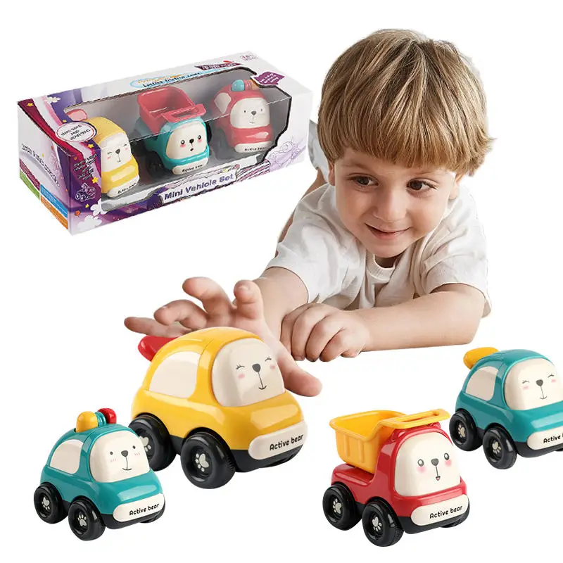 Baby Cute Cartoon Friction Powered Police Car Dump Truck Taxi Push And Go Mini Vehicle Set Plastic Inertia Car Toys For Kids
