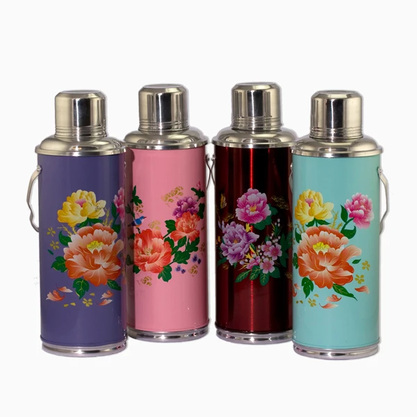 Китайские вакуумные колбы алюминиевый корпус с цветком и внутренним стеклянным термосом фляга л