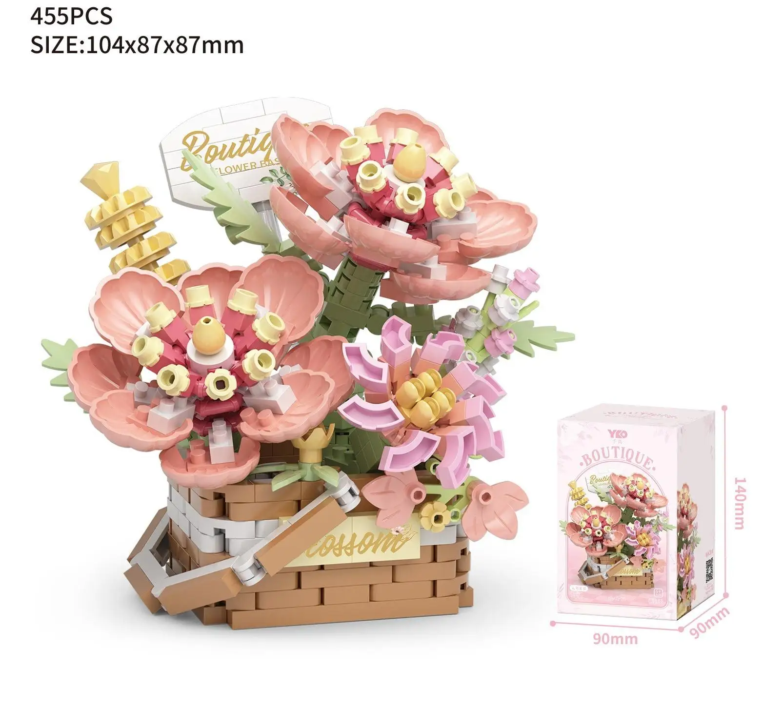High Quality Plastic Assembled Basket Flower Building Bricks Set Mini Blocks for Home Office Decor Toys/Gifts Artificial Flowers