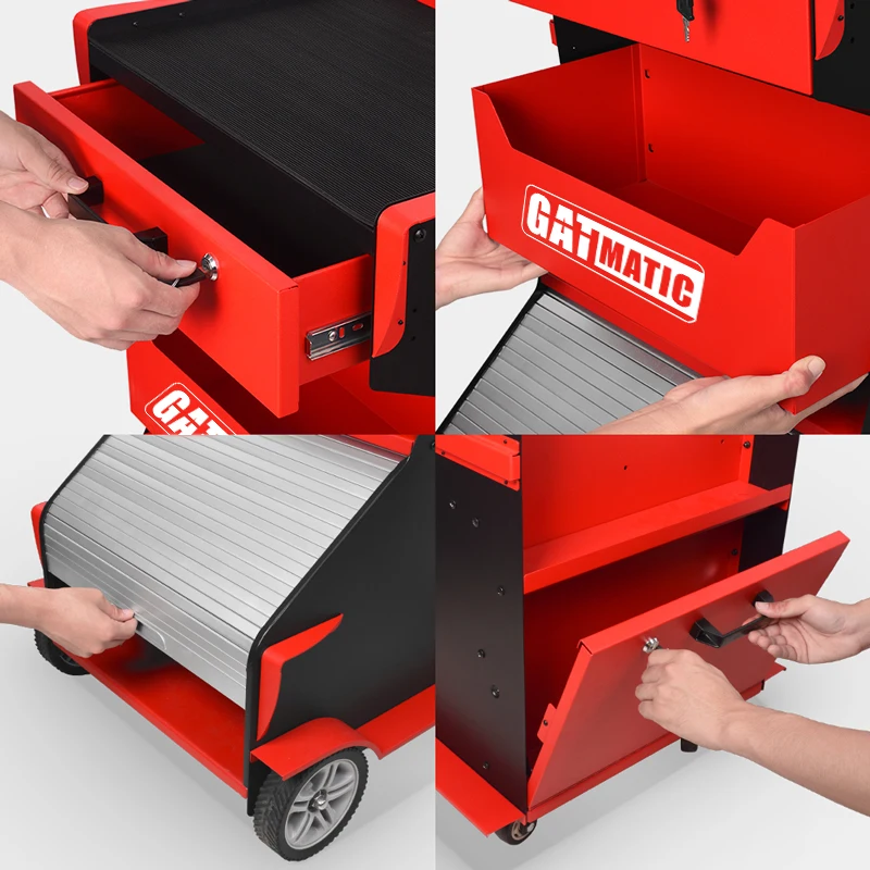GATmatic Rolling Tool Chest Metal Drawer Roller Door Design Workshops Garage Maintenance Tool Trolley Wood Material Cabinet