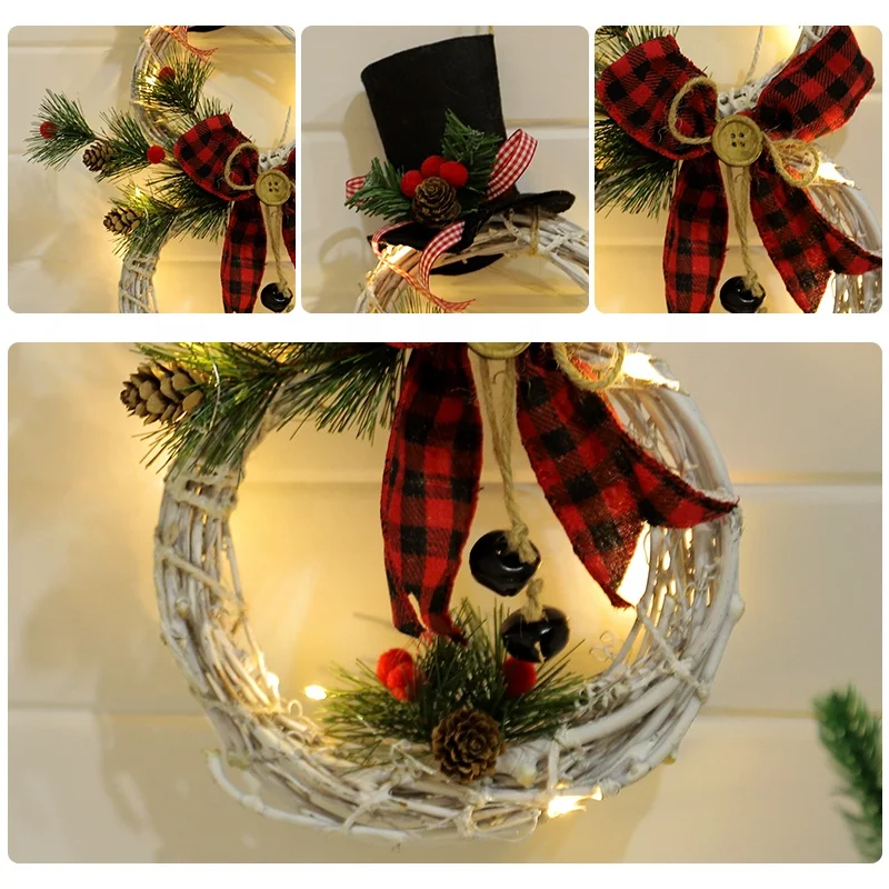 
3d Christmas Tree Ornaments Decoration White Rattan Circle with Lights 