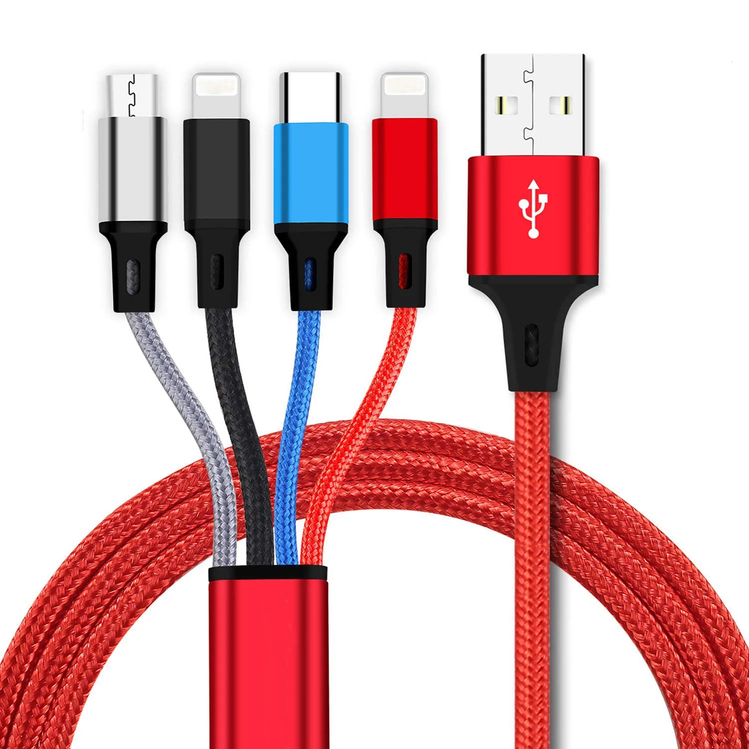 2022 Mobile Fast Charger Braided Wire Cell Phone 4 in 1 Data Cable Charging USB Cable Nylon USB Charger Cable