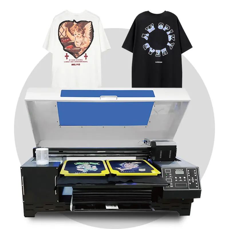 Popular in Japan dual pallet DTG printer CMYKW multi-color A1 6090 tarpaulin printing machine