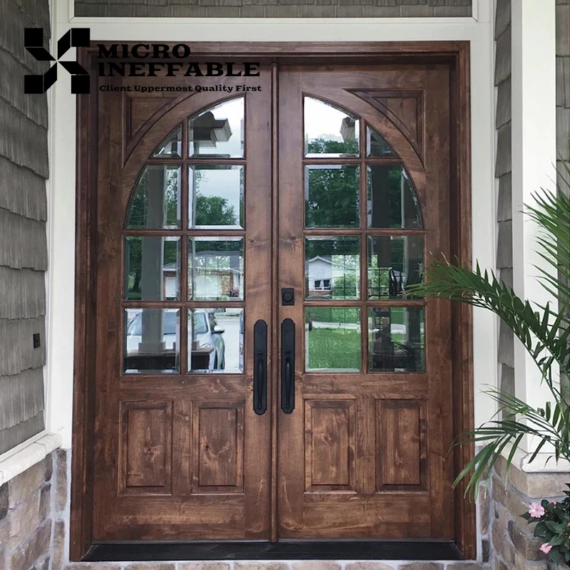 European Luxury House Front Modern Pivot Doors With Handle Wooden Entrance Door Modern Villa Main Door