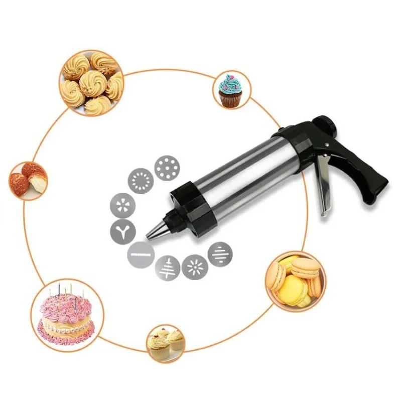 Biscuit Make Cake Decoration Tools Decorating Squeezing DIY Stainless Steel Manual Cookie Press Maker Machine Gun