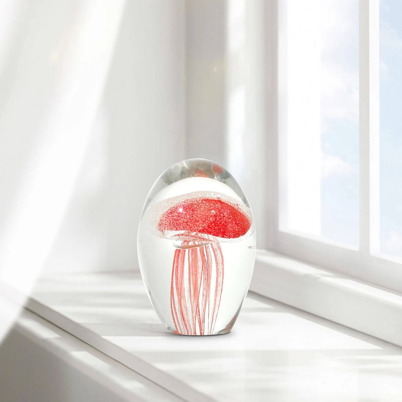 Handmade Paperweight  Blown Glass Crystal Jellyfish Art Statue for Desk & Fish Tank Ornament Home Decor