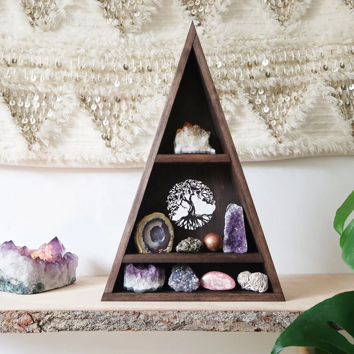 
Wood Mountain Pentagram Mountain shelf Triangle shelf geometric shelf crystal tree of life 