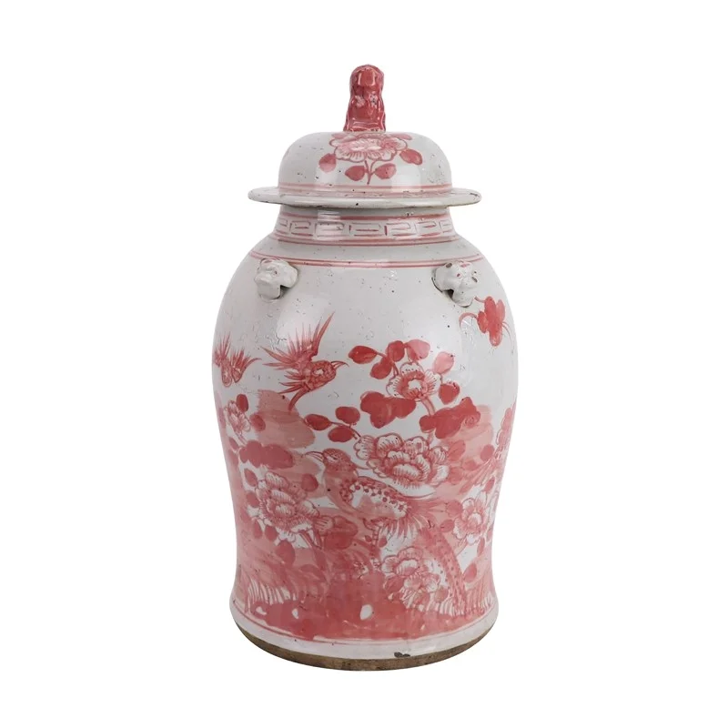 RZEY1218A-RED-S-L Jingdezhen красный и белый ручной росписью цветок и птица с головой льва фарфоровые урны для имбиря