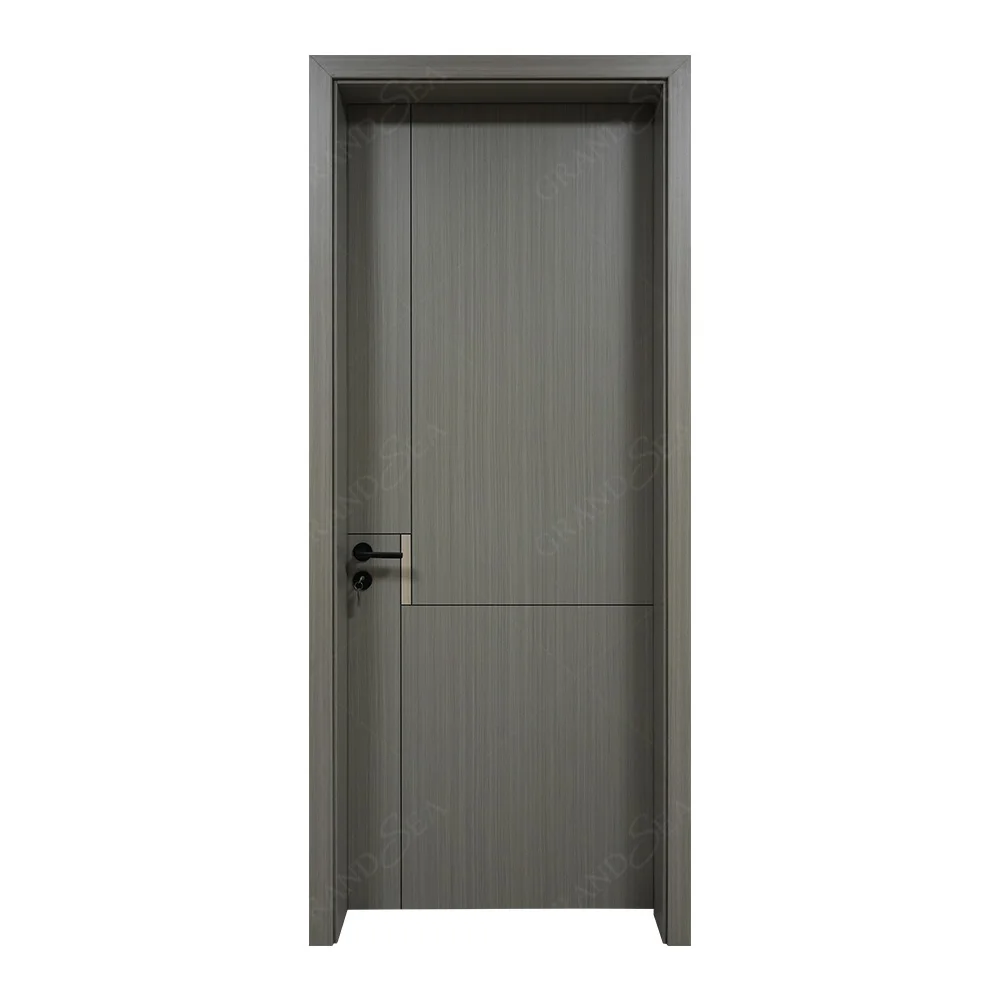 Modern design prehung wooden door panel for houses interior for office for toilet bathroom with handle price