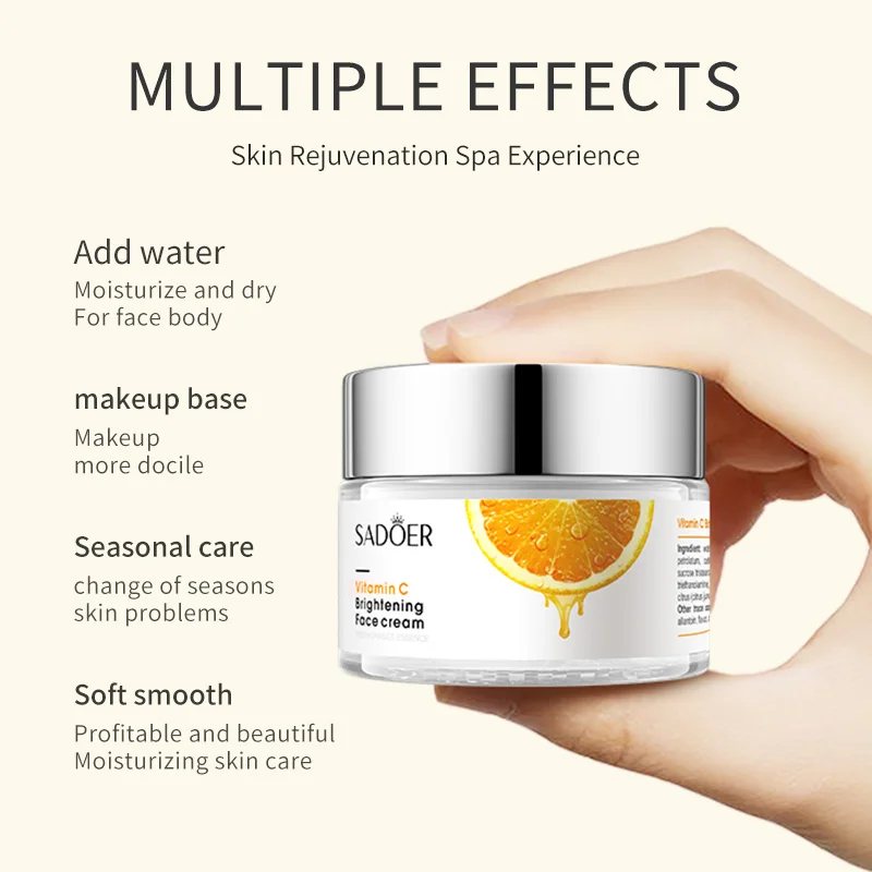 OEM ODM SADOER Natural Orange Serum Lightweight Nourishing Facial Creams Vitamin C Smoothing Whitening Moisturize Face Cream